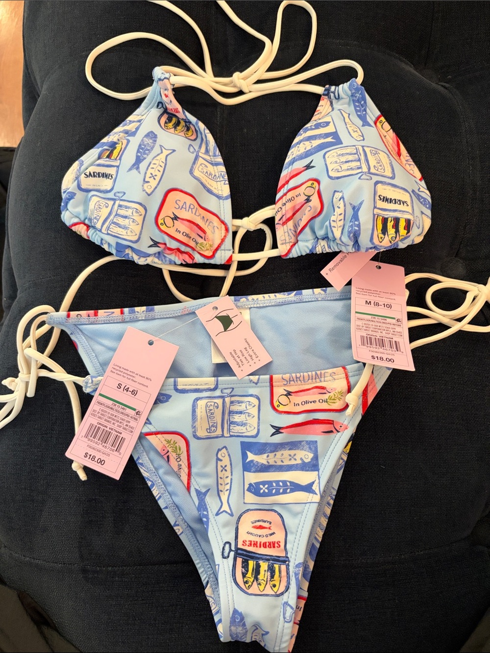 wild fable Light Blue Sardine Print Triangle Bikini medium top and small bottom
